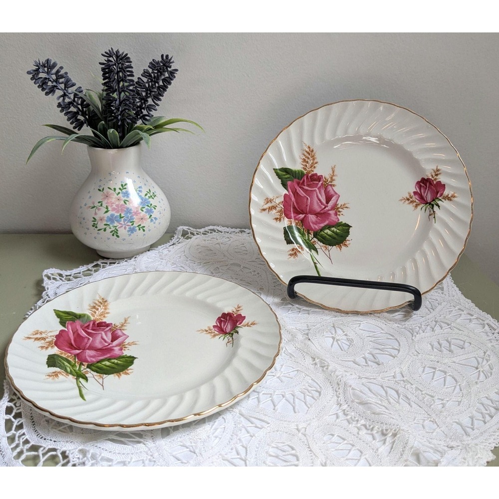 Vintage Swinnertons Alicia Dinner Plates Set‎ of 4, Pink Rose Floral Plates